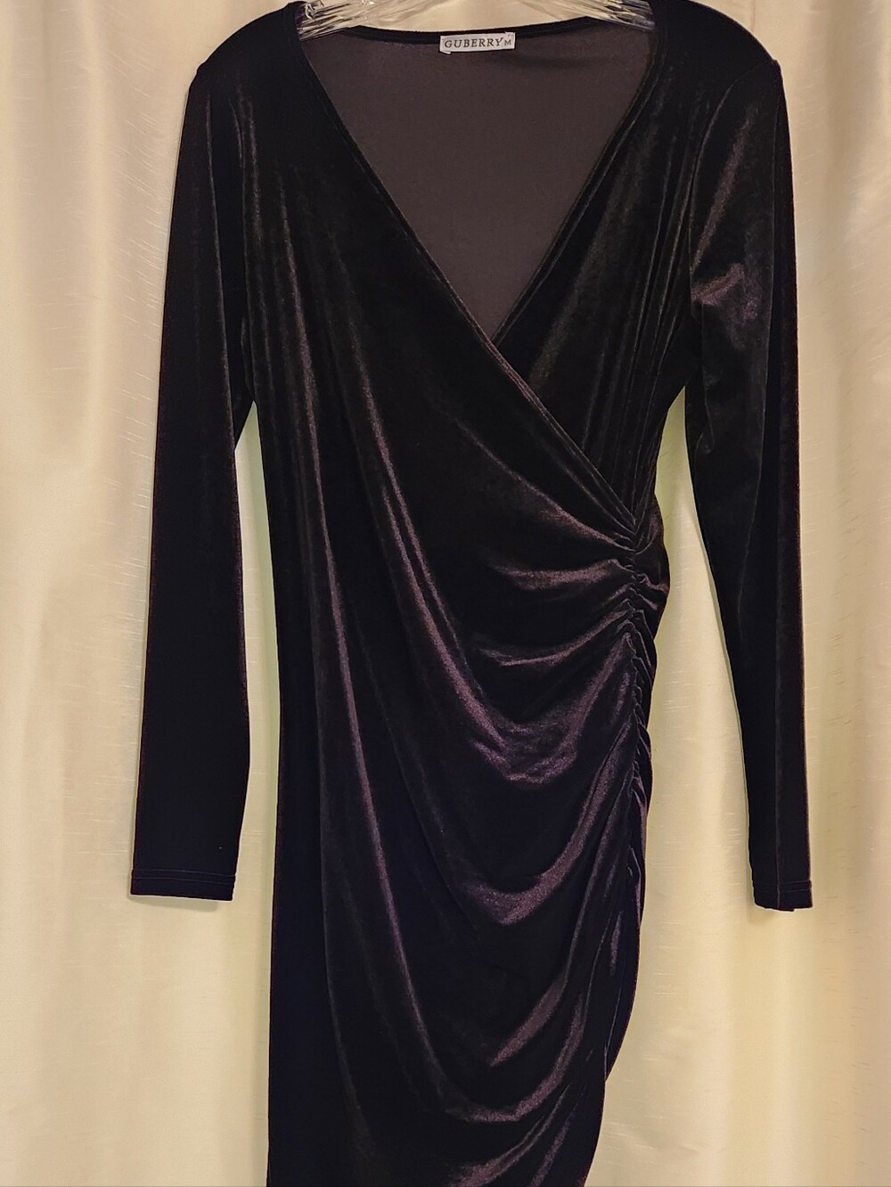 Women's Black Velvet Faux Wrap Dress